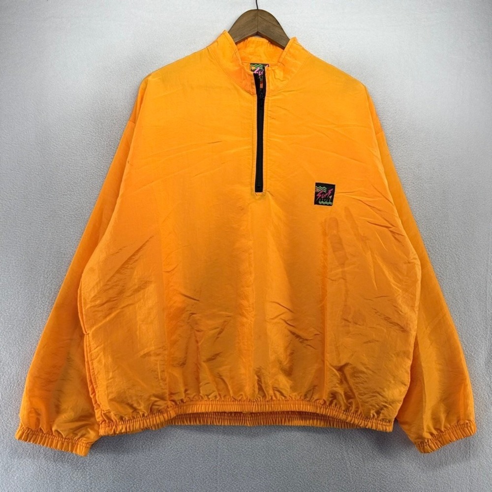 Vintage Surf Style Windbreaker Jacket Mens One Size Fits 2XL Orange USA made 90s